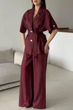 Toptan Bordo Keten Gömlekli Takım