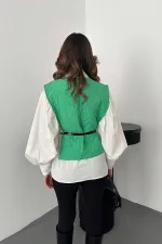 Toptan Yeşil Kemerli Gömlek Ve Panço Takım