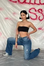 Jeans bleus Palazzo Laser en gros