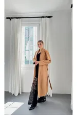 Toptan Camel Kuşaklı Midi Kaban