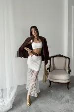 Toptan Beyaz Dantel Detaylı Etek