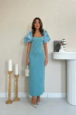 Robe à manches brodées à la menthe en gros