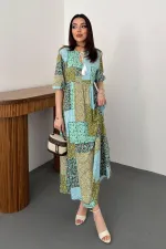 Robe verte décontractée à motifs en gros