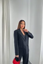 Toptan Lacivert Çizgili Üçlü Takım