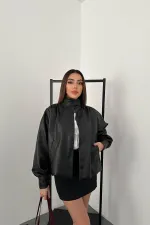 Toptan Siyah Düğmeli Deri Ceket