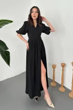 Robe longue noire en mousseline de mousseline en gros