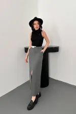 Jupe en polyviscon garnie à carreaux gris en gros