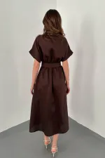 Toptan Kahverengi Gömlek Elbise