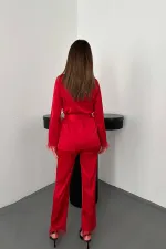 Toptan Kırmızı Püsküllü Saten İkili Takım