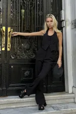 Toptan Siyah Yelekli Ceket Ve Pantolon Takım