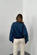 Blouson aviateur en denim bleu en gros