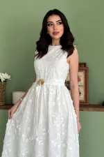 Wholesale White Dress with 3D Embroidered Details