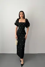 Robe à manches brodées noires en gros