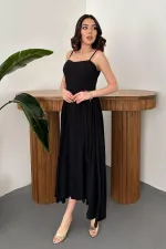 Toptan Siyah Göğüs Kuplu Uzun Büzgülü Elbise