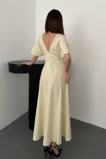 Toptan Sarı Düğmeli Midi Boy Poplin Elbise