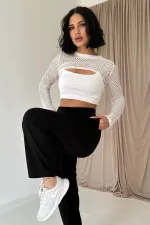 Pantalon noir plissé élastique avec détails en gros