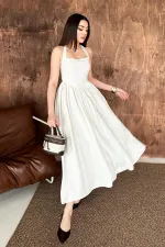 Robe en lin beige à col licou en gros