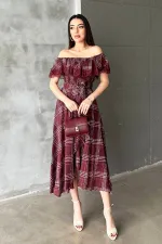 Robe en dentelle à carreaux prune en gros