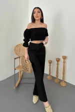 Toptan Siyah Yaka Bluz Ve Pantolon Siyah