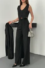 Ensemble veste, gilet et pantalon rayés noirs en gros