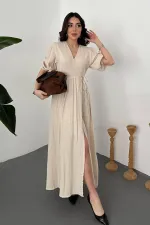 Robe longue beige en mousseline de mousseline en gros