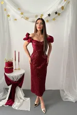 Wholesale Burgundy Sequined Sleeveless Dress