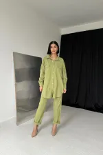 Ensemble chemise verte et pantalon à pression en gros