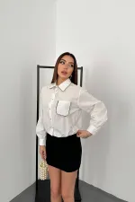Toptan Beyaz Taşlı Poplin Gömlek