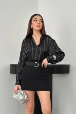 Toptan Siyah Çizgili Saten Gömlek