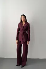 Wholesale Plum Glossy Belted Suit