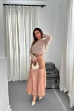 Jupe plissée en vison avec garniture en cuir en gros