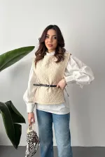 Toptan Bej Kemerli Gömlek Ve Panço Takım