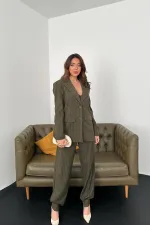 Ensemble trois pièces rayé kaki en gros