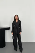 Toptan Siyah Parlak Beli Kuşaklı Takım