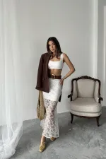 Toptan Beyaz Dantel Detaylı Etek