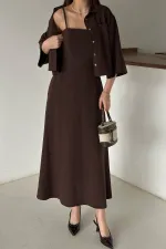 Toptan Kahverengi Askılı Elbise Ve Gömlek