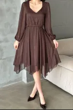 Wholesale Brown Shimmering Asymmetrical Dress