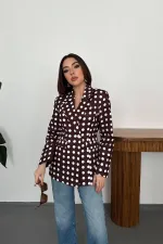Veste blazer marron à pois en gros
