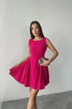 Robe mini-longue en lin froncé fuchsia en gros
