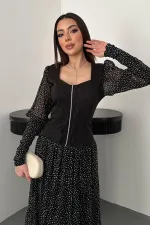 Robe rayée en dentelle noire en gros