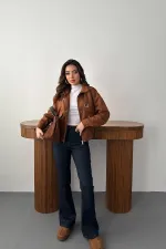 Toptan Camel Dik Yakalı Kısa Ceket