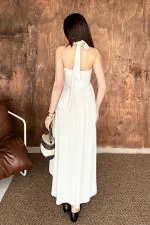 Robe en lin beige à col licou en gros