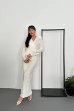 Robe plissée écrue à boucle en gros