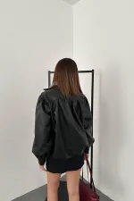 Toptan Siyah Düğmeli Deri Ceket