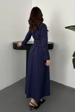 Toptan Lacivert Düğmeli Poplin Elbise