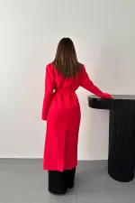 Toptan Fuşya Kuşaklı Midi Kaban