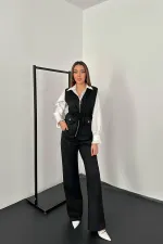 Ensemble gilet et pantalon en daim noir en vente en gros