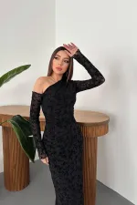 Toptan Siyah Transparan Elbise