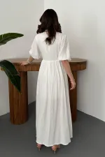Toptan Ekru Müslin Uzun Elbise