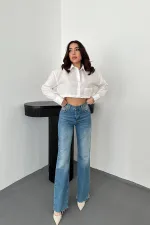 Toptan Beyaz Beli Ayrılabilen Poplin Gömlek